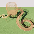 Octopus Shaped Playground Equipment With Net Structure And Curved Slide On Green Grassy Area