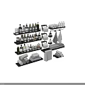 Organized Bathroom Accessories With Rolled Towels Bottles Shelves And Toilet Paper Holders