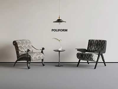 POLIFORM Modern Interior With Two Patterned Armchairs Small Table And Pendant Lamp 3d model