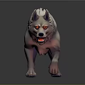 3D Wolf Model With White Gray Fur Red Eyes Open Mouth Dynamic Walking Pose