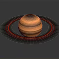 Shiny Orange Layered Spherical Object With Red Black Rings And Reflection