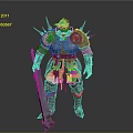 Fantasy Greatsword Weapon Held By Armored Character With Spiked Metallic Armor