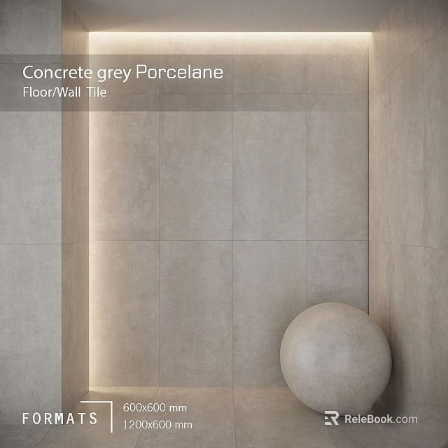 Concrete Grey Porcelain Floor Wall Tile For Interior Decoration With Round Sphere 3d model 