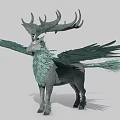 Green Mythical Winged Animal With Antlers Scaly Skin And Golden Tail Tip