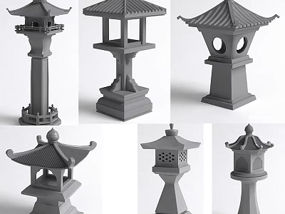 Traditional Style Outdoor Lanterns With Various Designs And Structures For Garden Decor 3d model