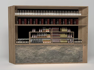 Wooden Wine Cabinet Storage Design With Multiple Shelves And Various Wine Bottles 3d model