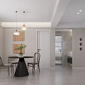 Minimalist Living and Dining Room Interior With Gray Sofa Open Kitchen And Pendant Lights