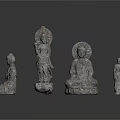 Buddha Sculpture Carvings with Various Postures and Stone Material 3d model