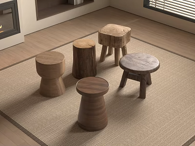 Modern Silent Other Stool Bar Stool Round Stool Solid Wood Stool 3d model