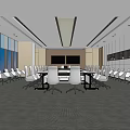 Modern Conference Room Interior With Large Meeting Table Chairs Dual Screens And Windows