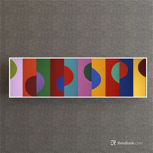 Abstract Long Canvas Painting With Colorful Circles And Various Colored Blocks On Gray Wall 3d model 