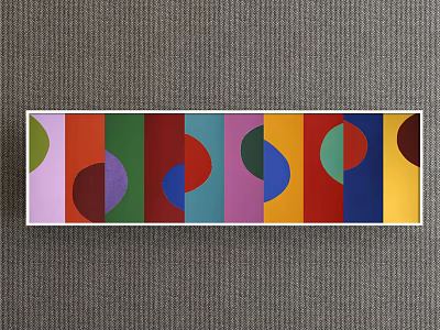 Abstract Long Canvas Painting With Colorful Circles And Various Colored Blocks On Gray Wall 3d model
