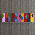 Abstract Long Canvas Painting With Colorful Circles And Various Colored Blocks On Gray Wall