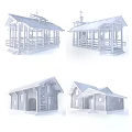 Traditional Wooden House With Porch Chimney Sloped Roof And Wooden Windows