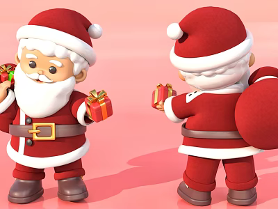 Santa Claus Sculpture With Red Outfit Holding Gifts Front And Back Views On Pink Background 3d model