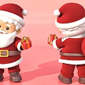 Santa Claus Sculpture With Red Outfit Holding Gifts Front And Back Views On Pink Background