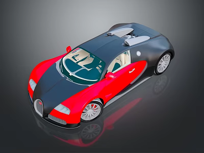 Bugatti Red And Black Convertible Sports Car With Two Seater And Silver Wheels 3d model