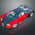 Bugatti Red And Black Convertible Sports Car With Two Seater And Silver Wheels
