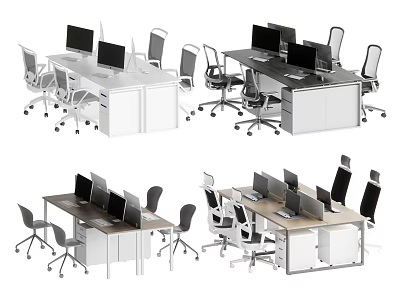 Multiple Office Desks With Computer Monitors Office Chairs And Storage Drawers 3d model