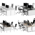 Multiple Office Desks With Computer Monitors Office Chairs And Storage Drawers 3d model