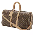 Brown Monogram Canvas Duffle Bag With Beige Leather Straps And Handles