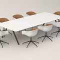 Modern Rectangular White Conference Table With Upholstered Chairs And Metal Legs 3d model