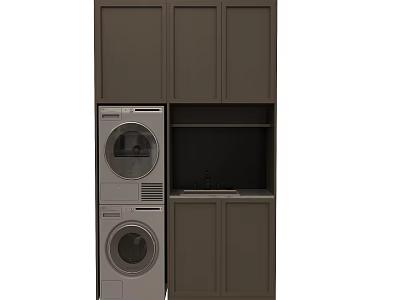 Modern Bathroom Cabinet Unit with Stacked Washer Dryer and Storage Countertop 3d model
