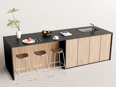 Modern Bar Chair Combination Western Kitchen Bar Counter Bar Chair Combination Nakajima Table 3d model