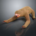 Game Or Movie Character Sloth 3D Model With Brown Fur Extended Claws In Gray Background