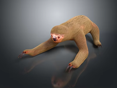 Game Or Movie Character Sloth 3D Model With Brown Fur Extended Claws In Gray Background 3d model