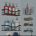 Practical Bathroom Accessories Wall Mounted Shelves With Soap Bottles Toothbrushes Towels And Soap Dishes
