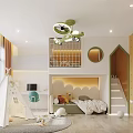 Kids Room Interior Design With Loft Bed Teepee Tent Rock Climbing Wall And Stuffed Toys