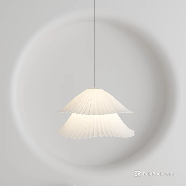 Modern White Double Layer Fan Shaped Chandelier with Soft Lighting in Minimalist Interior 3d model 