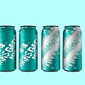Four Turquoise Beer Cans With White Snowflake Patterns On Light Blue Countertop