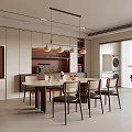 Modern Restaurant Interior Design With Round Dining Table Wooden Chairs And Pendant Lights