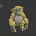 Colorful Spotted Monkey Toy With Yellow Blue Fur In Sitting Pose On Reflective Surface