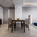 Modern Living Dining Room Interior With Blue Sofas Marble Coffee Table TV And Dining Table