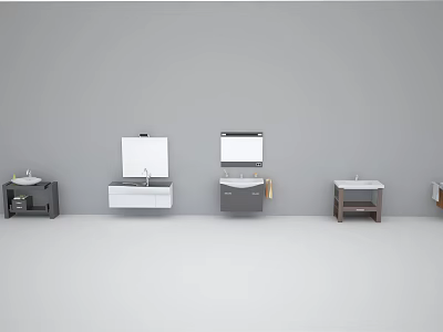 Various Modern Washbasin Vanities With Mirrors And Cabinet Storage In Contemporary Bathroom 3d model