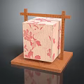 Handcrafted Decorative Cube With Red Floral Pattern On White Surface And Wooden Cross Frame Base