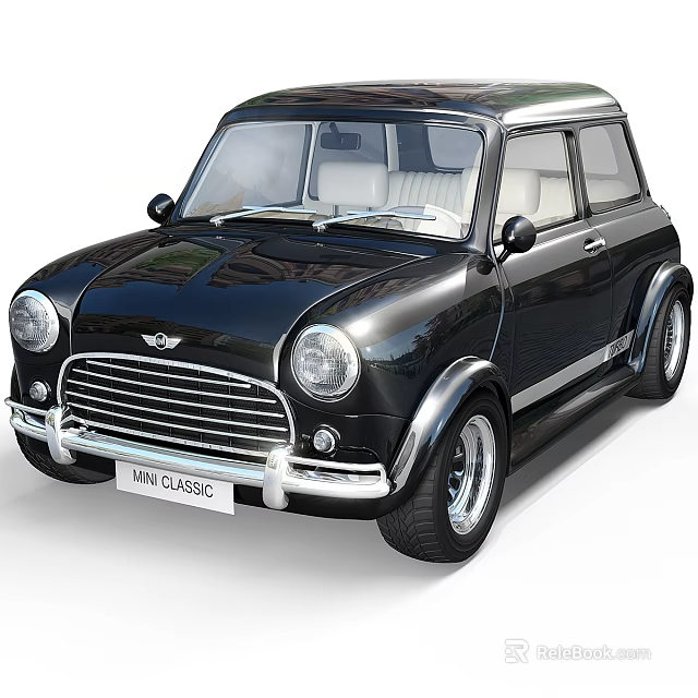 Black MINI Classic Car With Vintage Design And Retro Exterior Features 3d model 