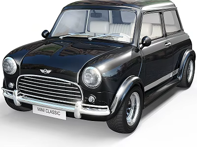 Black MINI Classic Car With Vintage Design And Retro Exterior Features 3d model