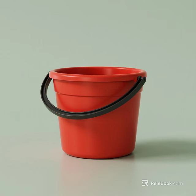 Red Plastic Bucket With Black Handle For Home Storage And Daily Use 3d model 