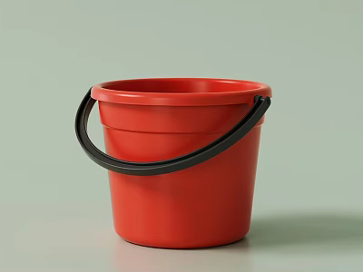Red Plastic Bucket With Black Handle For Home Storage And Daily Use 3d model