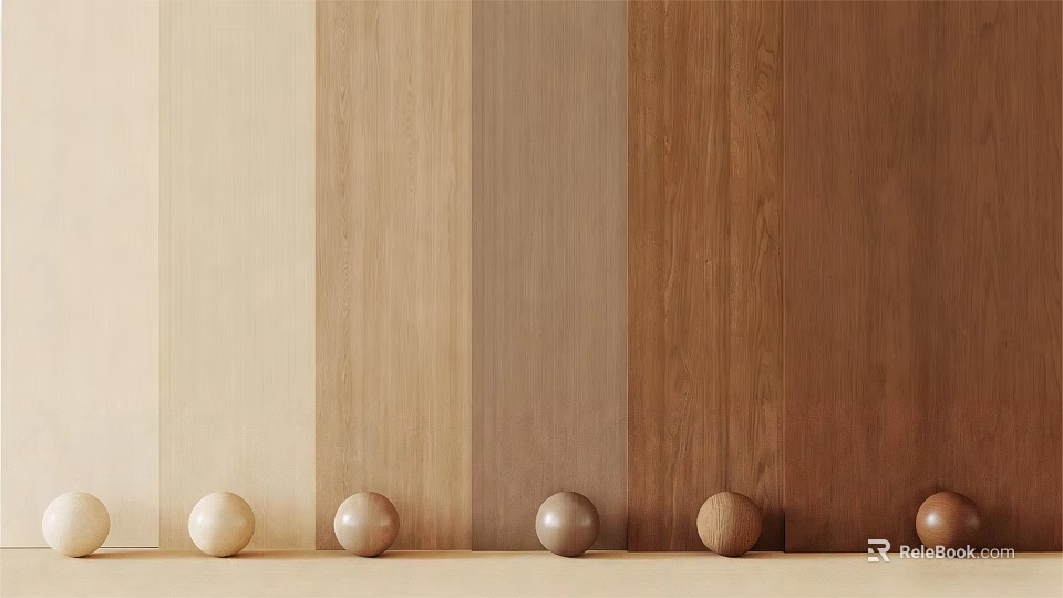 Different Wood Tone Wall Panels in Various Shades with Decorative Spheres 3d model 