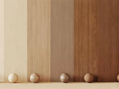 Different Wood Tone Wall Panels in Various Shades with Decorative Spheres 3d model