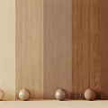 Different Wood Tone Wall Panels in Various Shades with Decorative Spheres