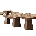 Unique Coffee Table Design With Wooden Texture And Geometric Combined Tabletops And Sturdy Hexagonal Legs