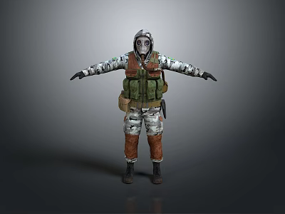 Camouflage Protective Suit With Gas Mask Utility Backpack And Safety Boots 3d model
