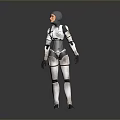 Game and Movie Character in Futuristic White Gray Armor Suit With Helmet and Yellow Accents