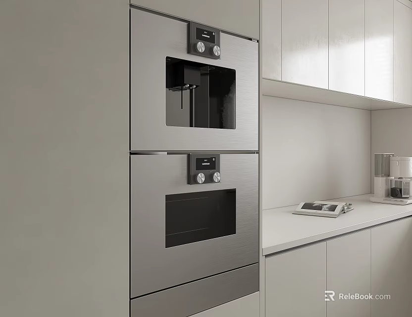 Modern Built in Stainless Steel Kitchen Appliances With White Cabinets And Countertop 3d model 